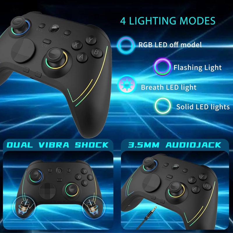 ROTOMOON HD151-S Wireless Game Controller with 7 Colors LED Lighting Compatible with Xbox One S/X, Xbox Series S/X, with 2.4G Wireless Adapter, 3.5mm Audio Jack Gaming Gamepad, Turbo/Programmable - Image 3